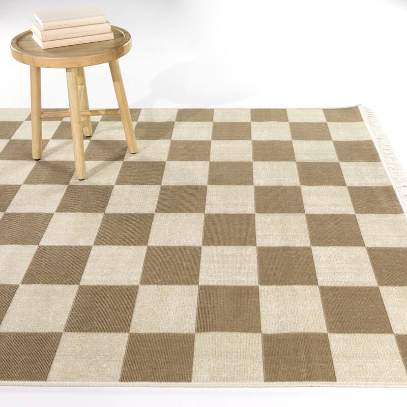 Pearse Checkered Color Block Area Rug - 7'10" x 10' - Taupe - Rectangle