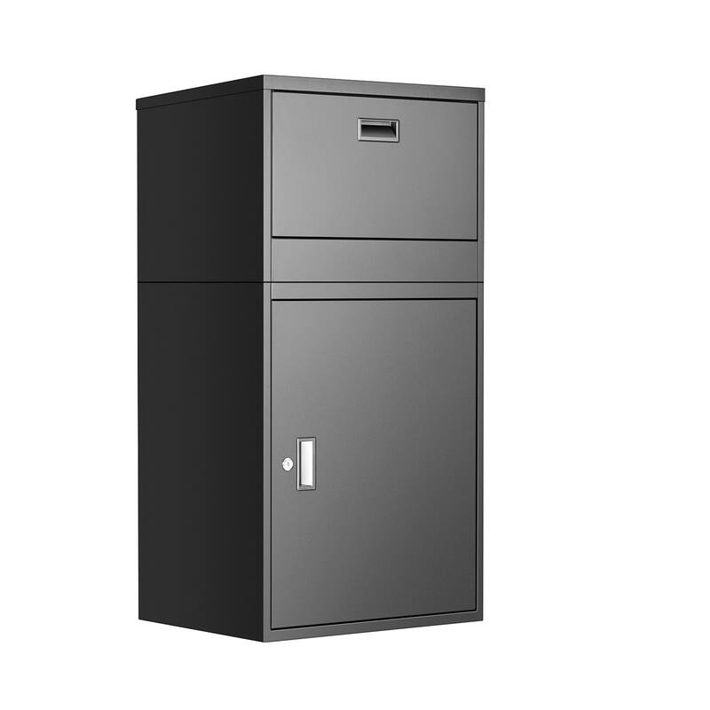 Black Galvanized Steel Parcel Delivery Box with Anti-Theft Design and Weatherproof Finish - 19.7 x 15.7 x 38.6 in
