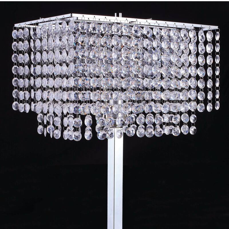 Daye Glam Chrome Metal Hanging Crystals Table Lamp by Furniture of America