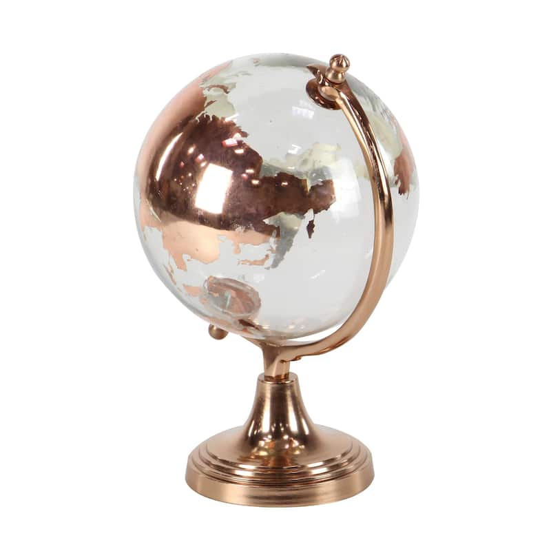 Aluminum Metal Globe with Tiered Base - Copper, Gold or Silver - Roche River Decor