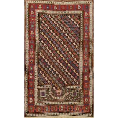 Hand Knotted Oriental 100% Wool Carpet Traditional Geometric Brown Kazak Area Rug - 5' 9'' X 3' 4''
