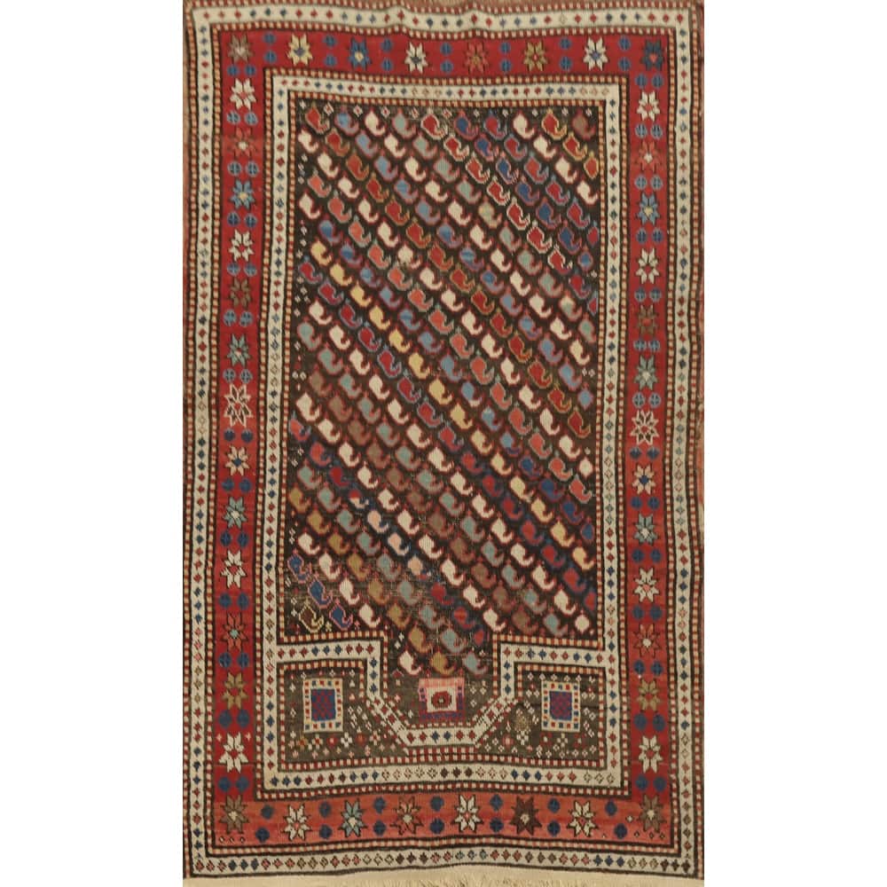 Hand Knotted Oriental 100% Wool Carpet Traditional Geometric Brown Kazak Area Rug - 5' 9'' X 3' 4''