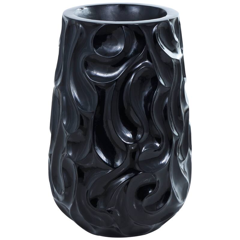 Black Resin Large Wavy Textured Floor Vase
