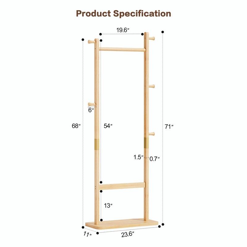 Solid Wood Coat Rack - Easy-to-Assemble Freestanding Hanger for Bedroom, Entryway, or Living Room