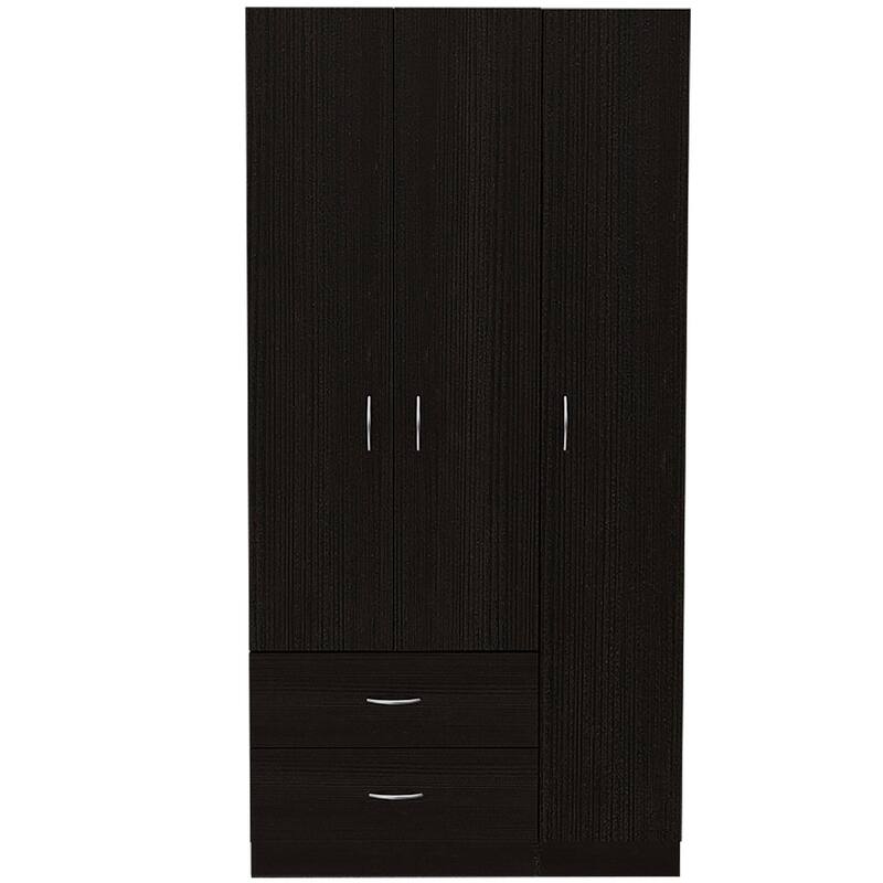 Austral 3 Door Armoire with Drawers, Shelves, and Hanging Rod