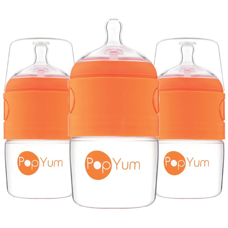 PopYum 5 oz Anti-Colic Formula Making Baby Bottle - 3-Pack - Orange
