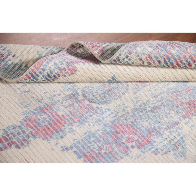 Striped Abstract Indian Accent Rug Handmade Wool Carpet - 3'11"x 5'10"