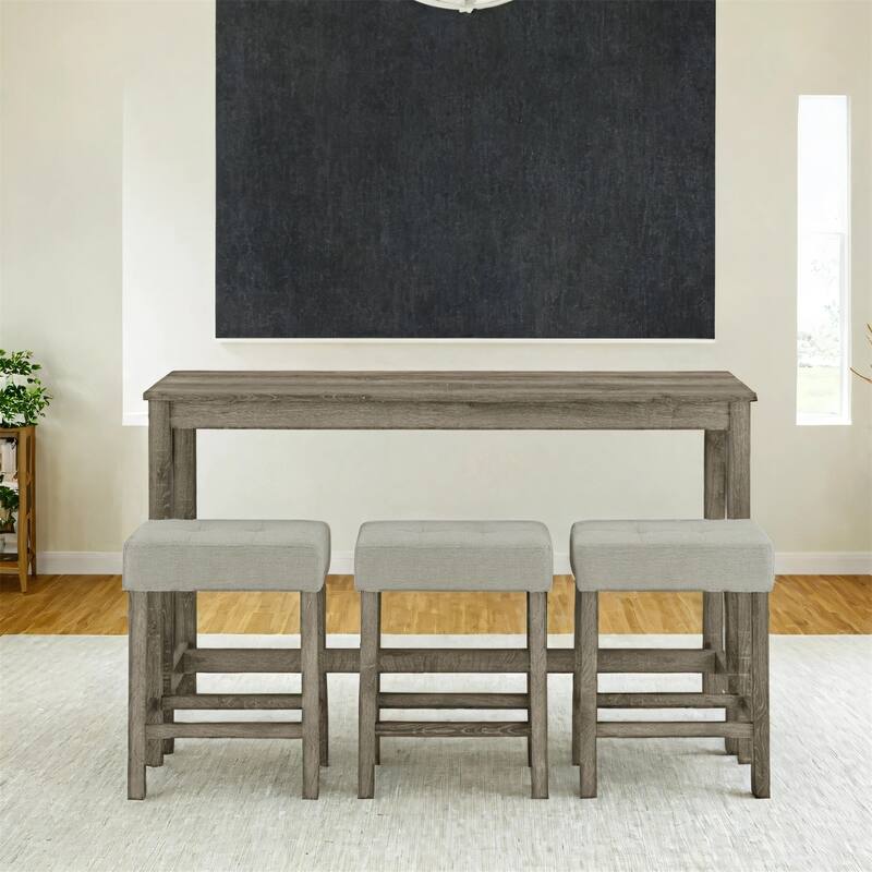 59 Inch 4 Piece Bar Table and Chair Set with Power Outlet and 3 Upholstered Stools