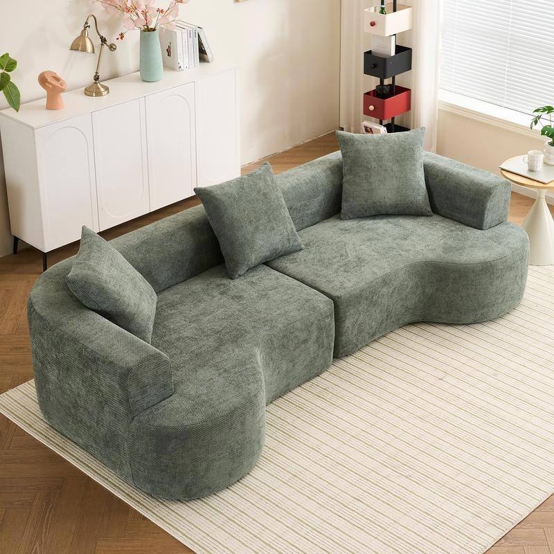 Curved Corduroy Sofa, Soft Cushions with 3 Pillows
