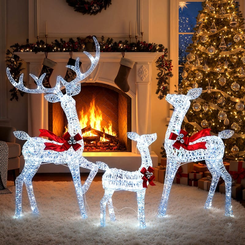 Costway 3PCS Christmas Lighted Iridescent Reindeer Family Set with 215 - as pic shows - See Details
