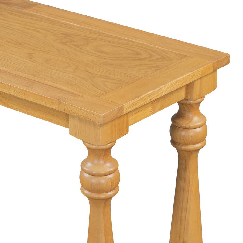 63''W Pine Wood Grain Console Table with Bottom Shelf and Four Vase Legs, Suitable for Entryway, Hallway, Living Room, Bedroom