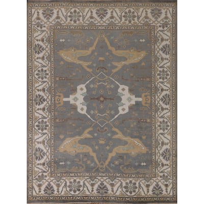 Gray Oushak Indian Area Rug Hand-Knotted Wool Carpet - 8'1"x 9'9"