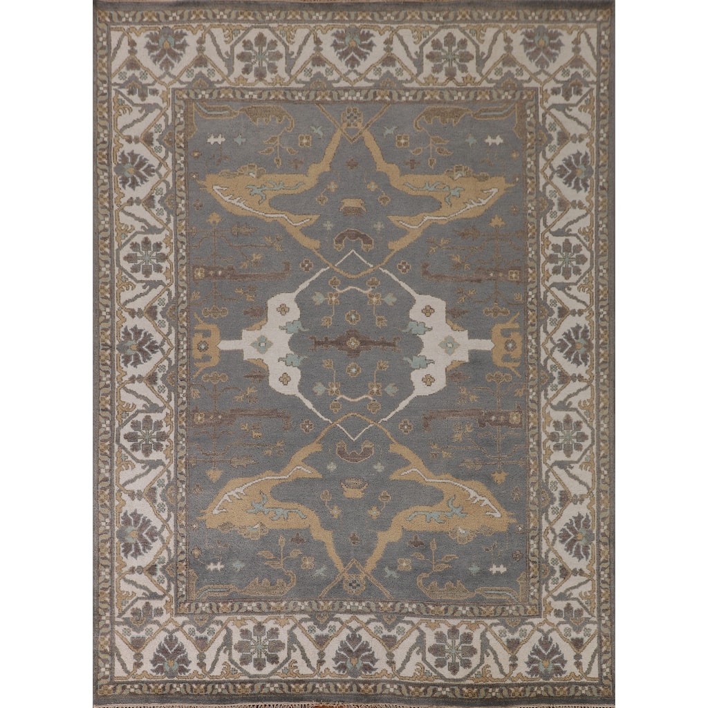 Gray Oushak Indian Area Rug Hand-Knotted Wool Carpet - 8'1"x 9'9"