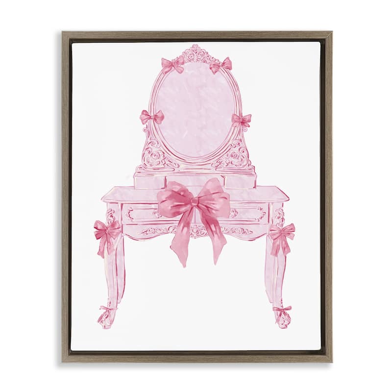 Stupell Lovely Pink Vanity with Bows Framed Floater Canvas Wall Art Design By Ziwei Li - 25 x 31 - Brown