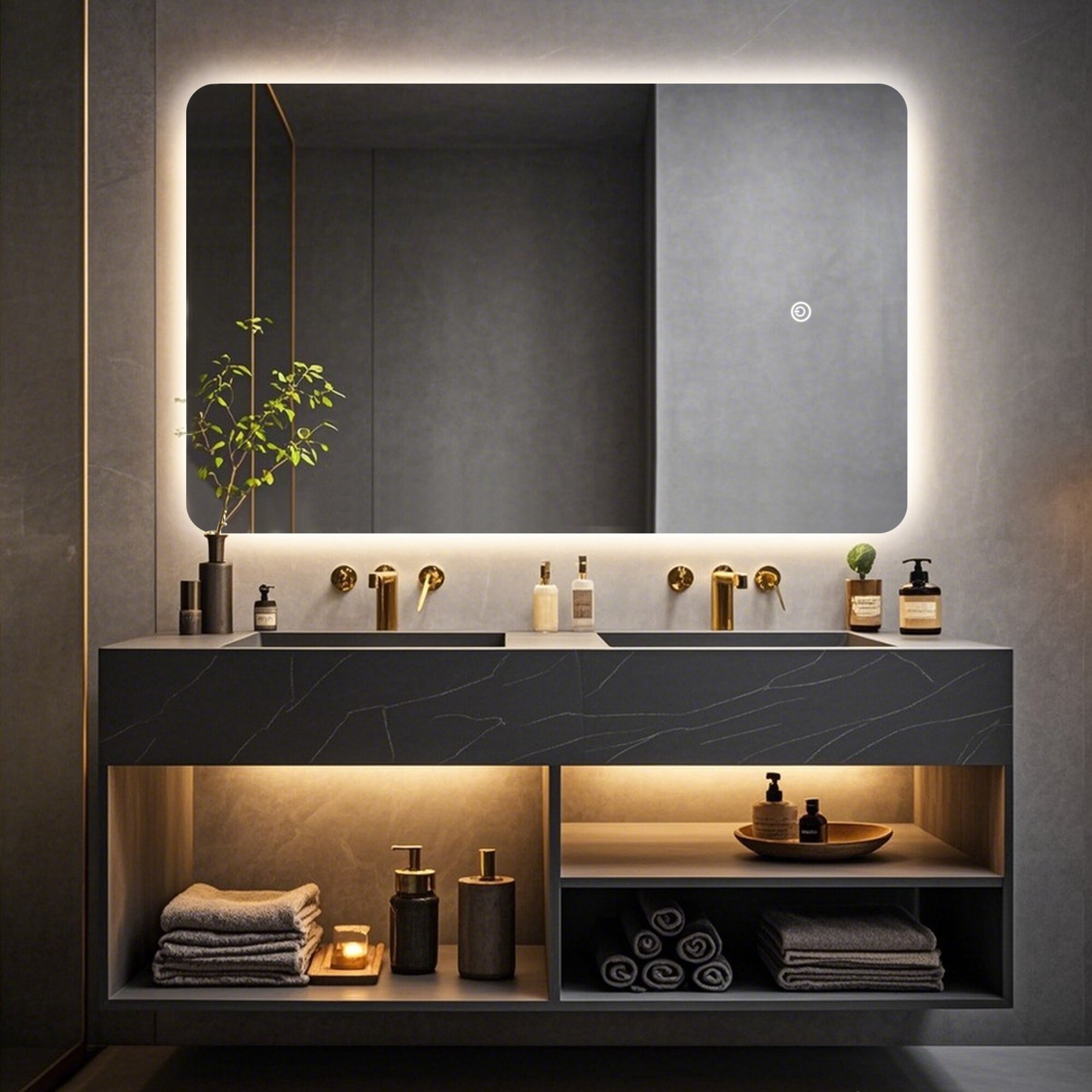 Square Rounded-Corner LED Mirror, both Stylish and Practical - On