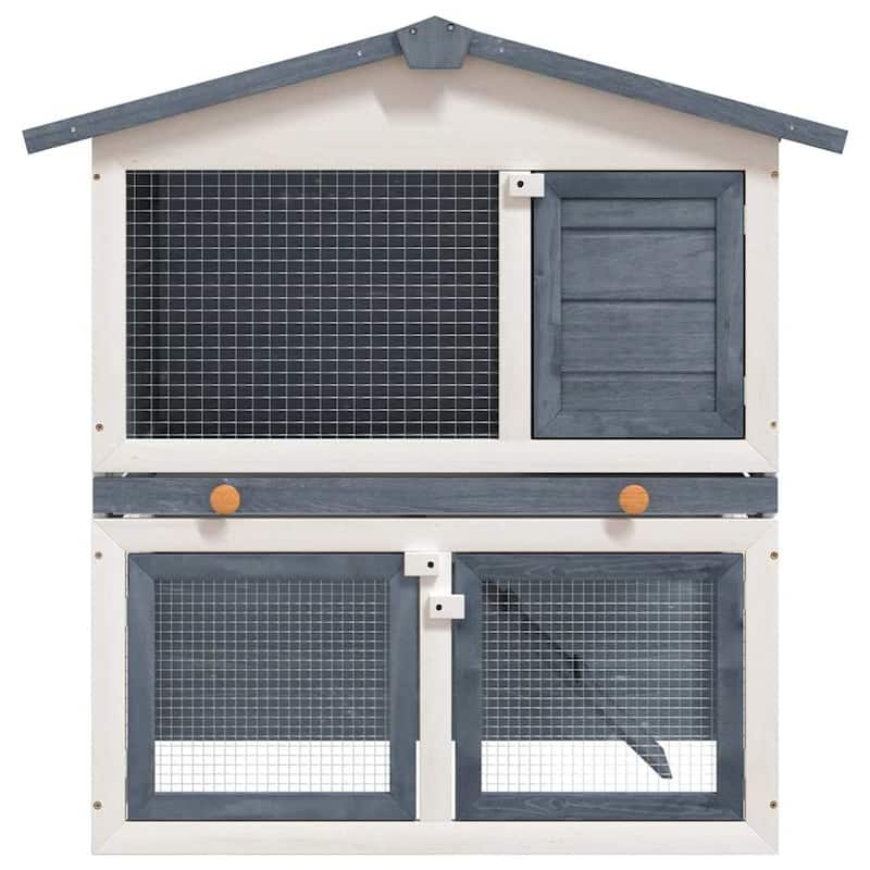 vidaXL Outdoor Rabbit Hutch 3 Doors Gray Wood - 37" x 23.6" x 38.6"