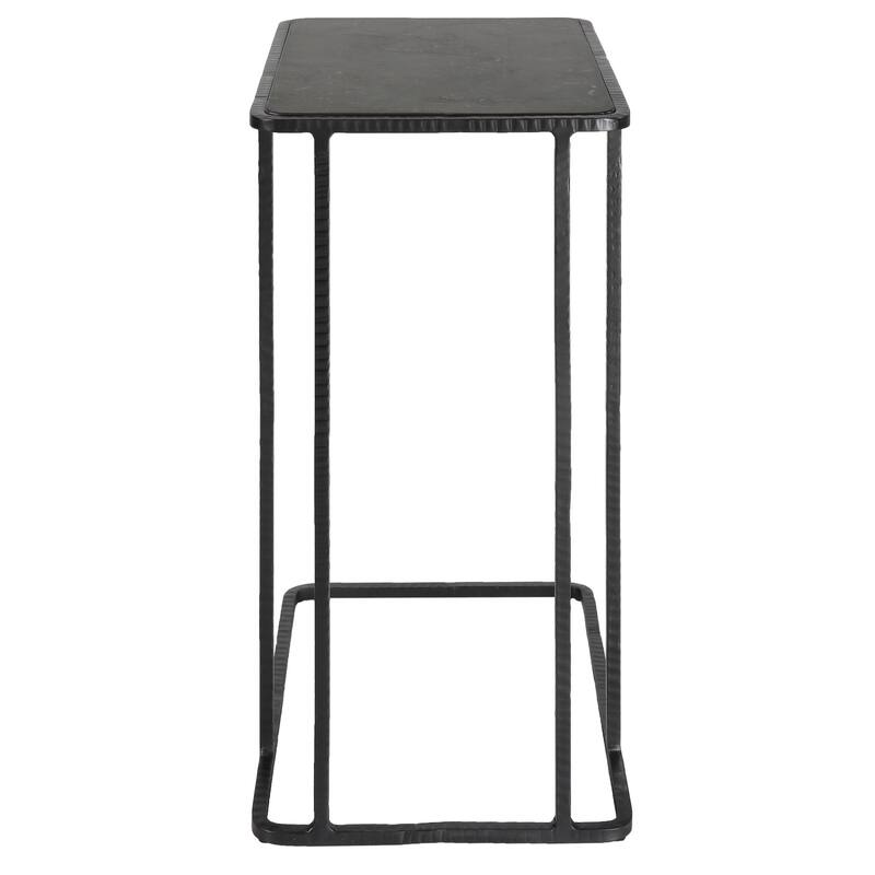 Pull Up Side Accent End Table with Bluestone Top - 24" - Black