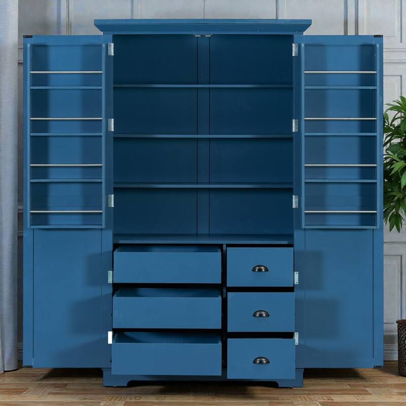 42x20x72 Inch Shaker Kitchen Pantry Cabinet, Freestanding Storage with Drawers, Door Shelves and Pull-Out Trays