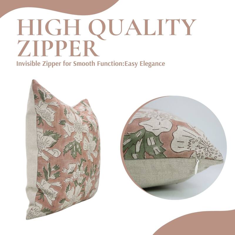 Fabdivine Block Print 12x20 Inch Pillow Cover Pure Linen Floral Farmhouse Decor Accent for Brown Soft, Cushion Case, Kanak Buti