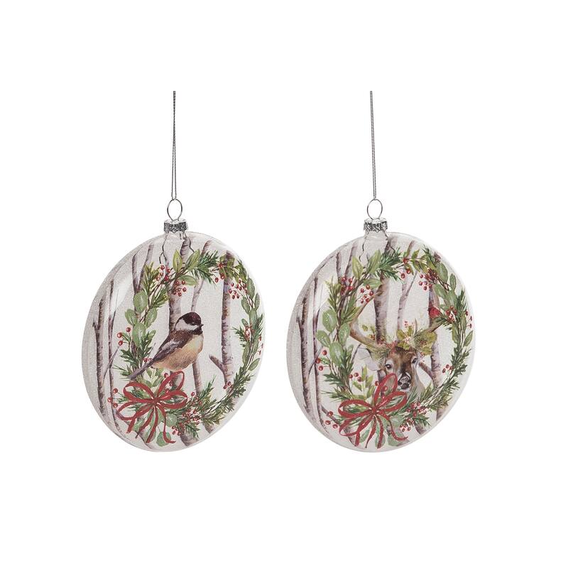 Transpac Glass 5.5 in. Multicolored Christmas Painted Birch Forest Ornament Set of 2