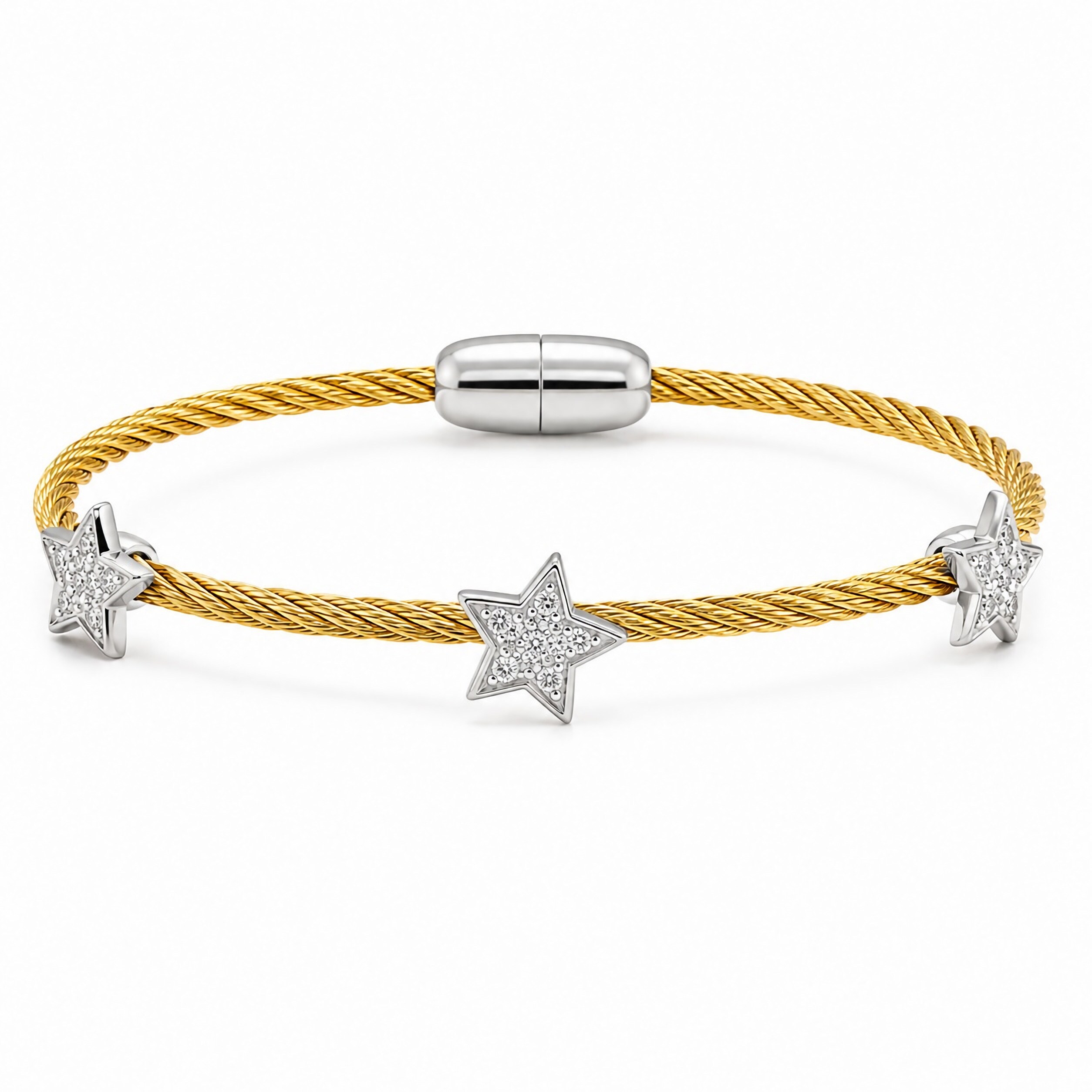 Juvell Gold Plated Cubic Zirconia Twisted Mesh Star Bangle Bracelet