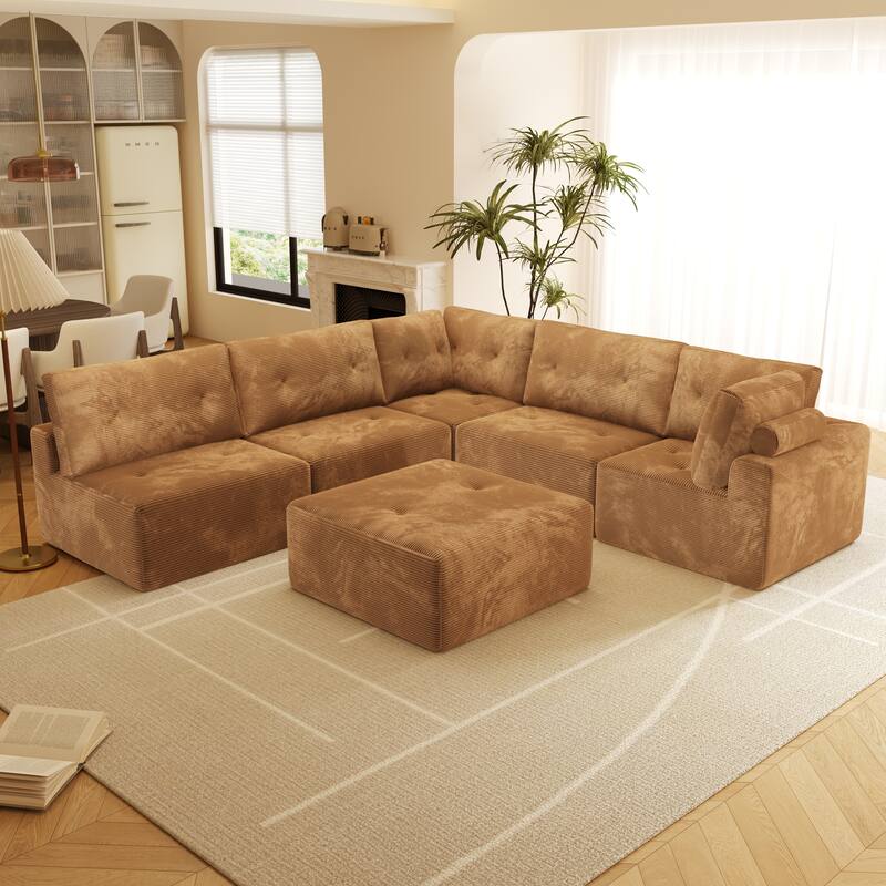 JASIWAY Modern Chaise Lounge Sofa Bed with Movable Ottoman