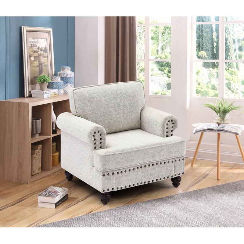White 37'' Modern 1 Seater Upholstered Sofa with High Elastic Sponges and Nailhead Trim - White+37''