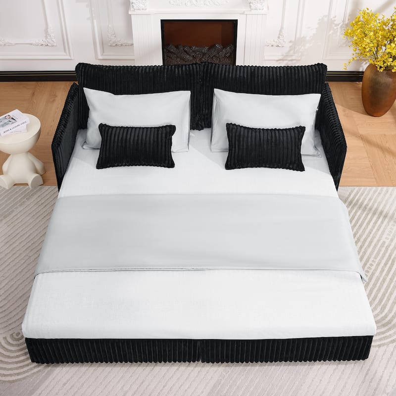 Roomfitters 73" Modern Corduroy Sofa Bed with Pull-out Sleeper Design, Modular Daybed with Storage Pocket & Pillows