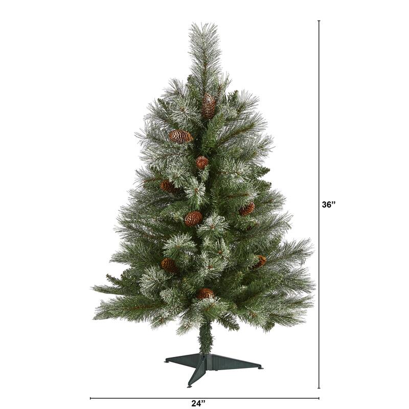3' Snowed French Alps Mountain Pine Artificial Christmas Tree with 135 Bendable Branches and Pine Cones