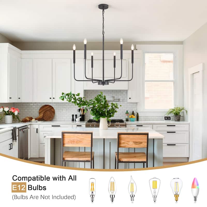 Modern 6-Light Candle Chandelier Classic Ceiling Light for Dining Room Kitchen Island - N/A