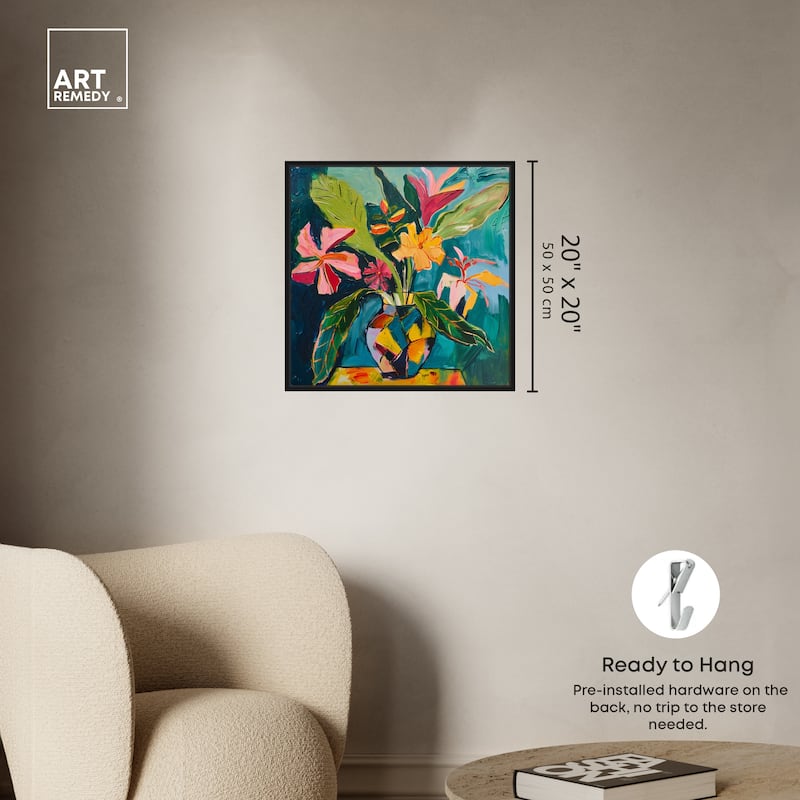 Art Remedy Vase Of Bright Tropical Flowers Ii Framed Flowers In Vase Paintings