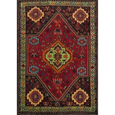 Hand Knotted Oriental 100% Wool Carpet Traditional Medallion Red Shiraz Area Rug - 5' 7'' X 4' 2''