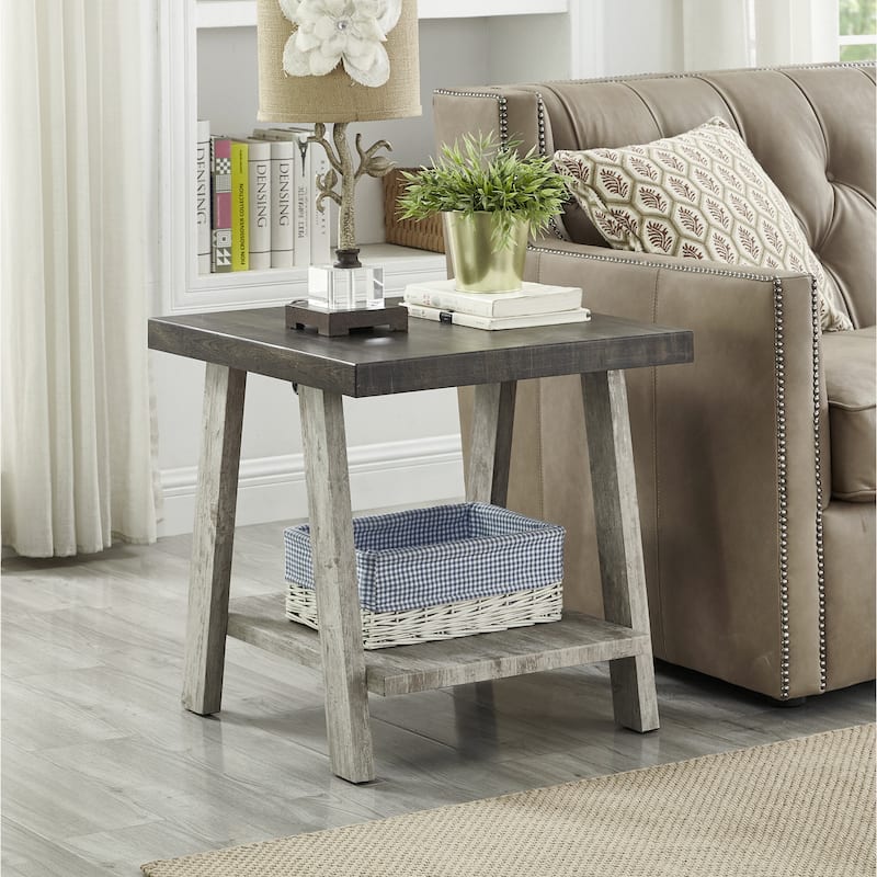 Contemporary Two-Tone Wood Shelf End Table