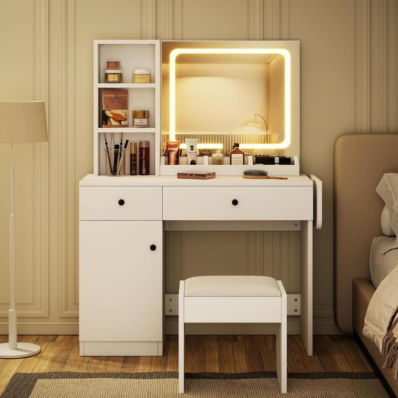 Vanity Desk with Mirror and LED Light