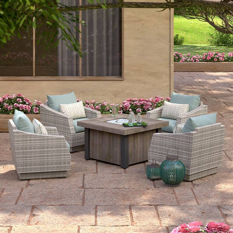 Cannes 5 Piece Sunbrella Outdoor Patio Fire Chat Set