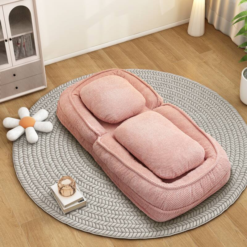 Modern Convertible Accent Chair, Adjustable Floor Lazy Sofa Couch - Pink