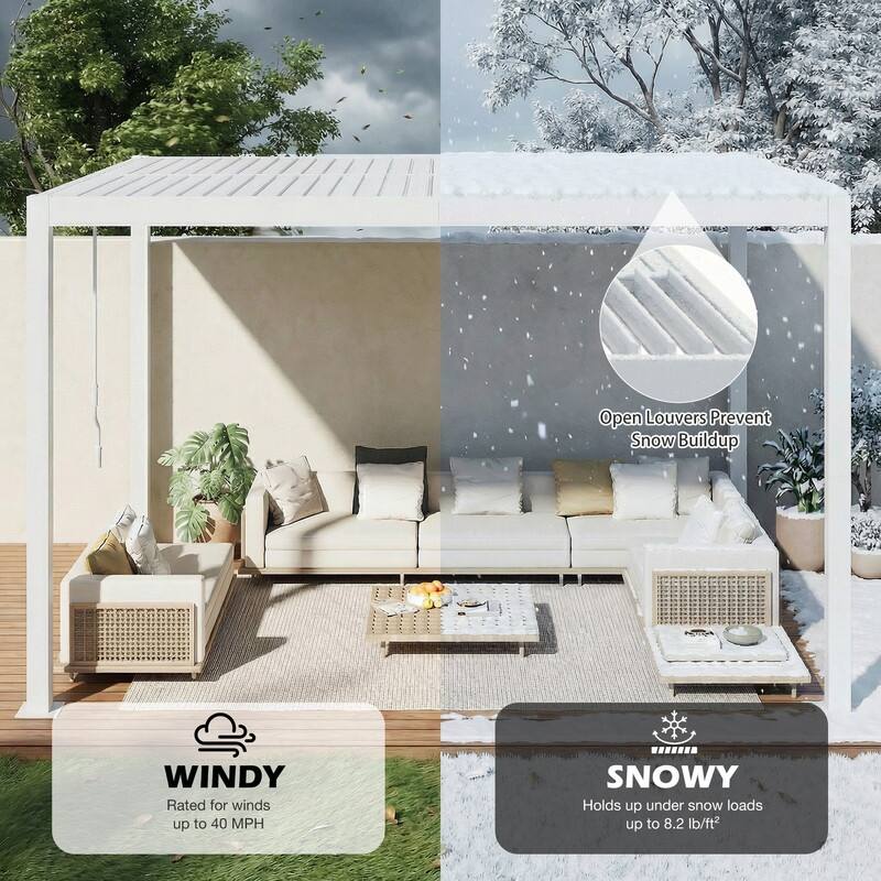 EROMMY Outdoor Louvered Pergola with Optional Winter Cover – Adjustable Hardtop Gazebo, Multiple Sizes