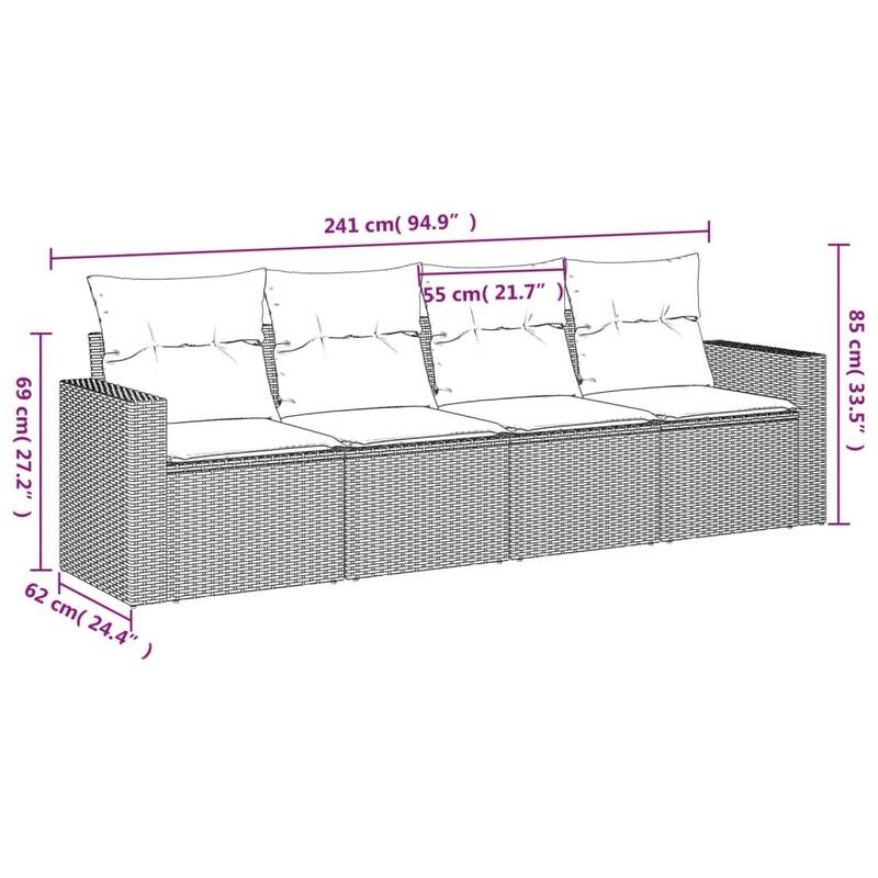 vidaXL Patio Sofa Set with Cushions Outdoor Conversation Furniture Poly Rattan - 25.8" x 24.4" x 27.2"