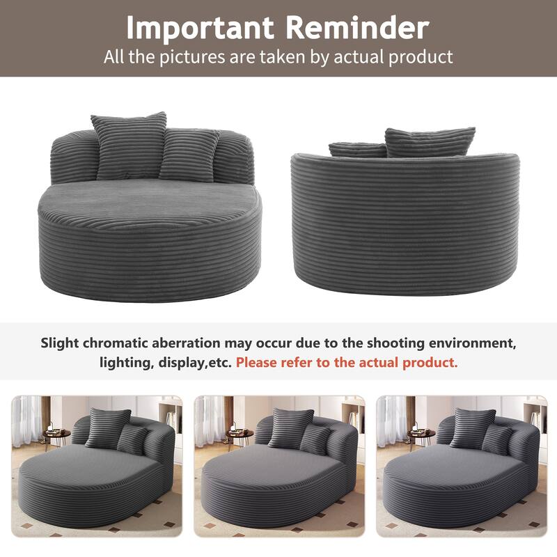Curved Chaise Lounge Sofa with 2 Pillows, Corduroy Upholstered Sofa Bed Extra-deep Seat Single Sofa Recliners Boneless Couch