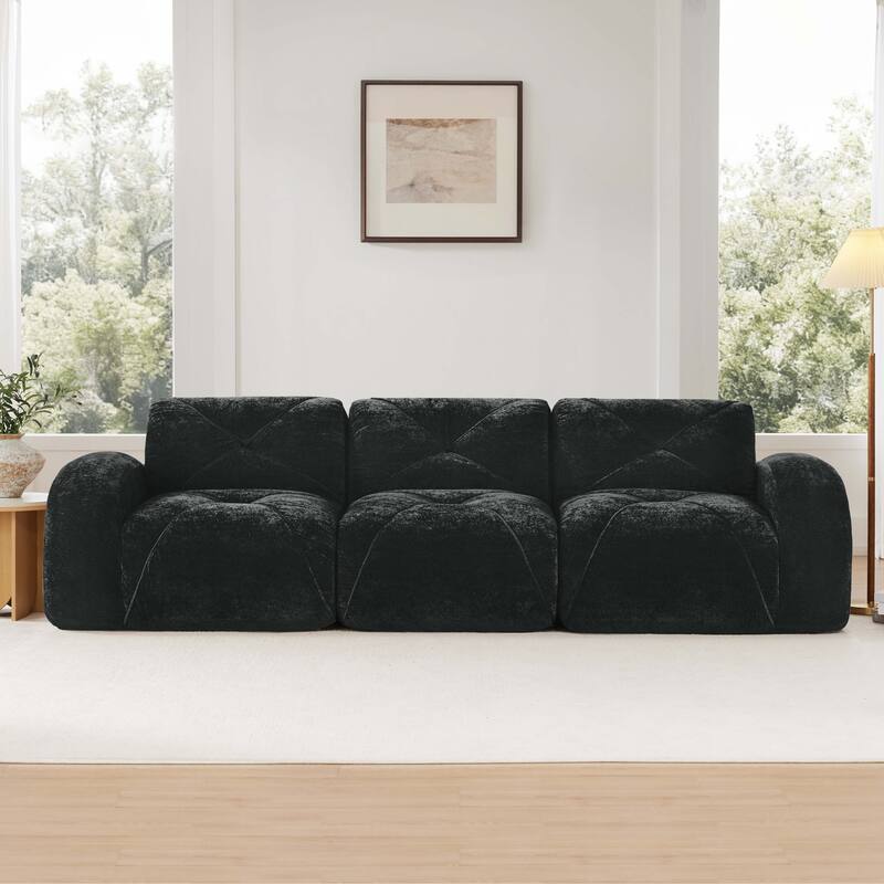 110" Boneless Sofa With Tufted, Soft Velvet Fabric, Modular Sectional Sofa Couches, 32D High Density Sponge