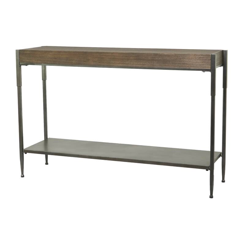 Metal 1 Shelf Console Table with Brown Wood Top - Gray - Roche River Decor - 14"W x 49"L x 32"H