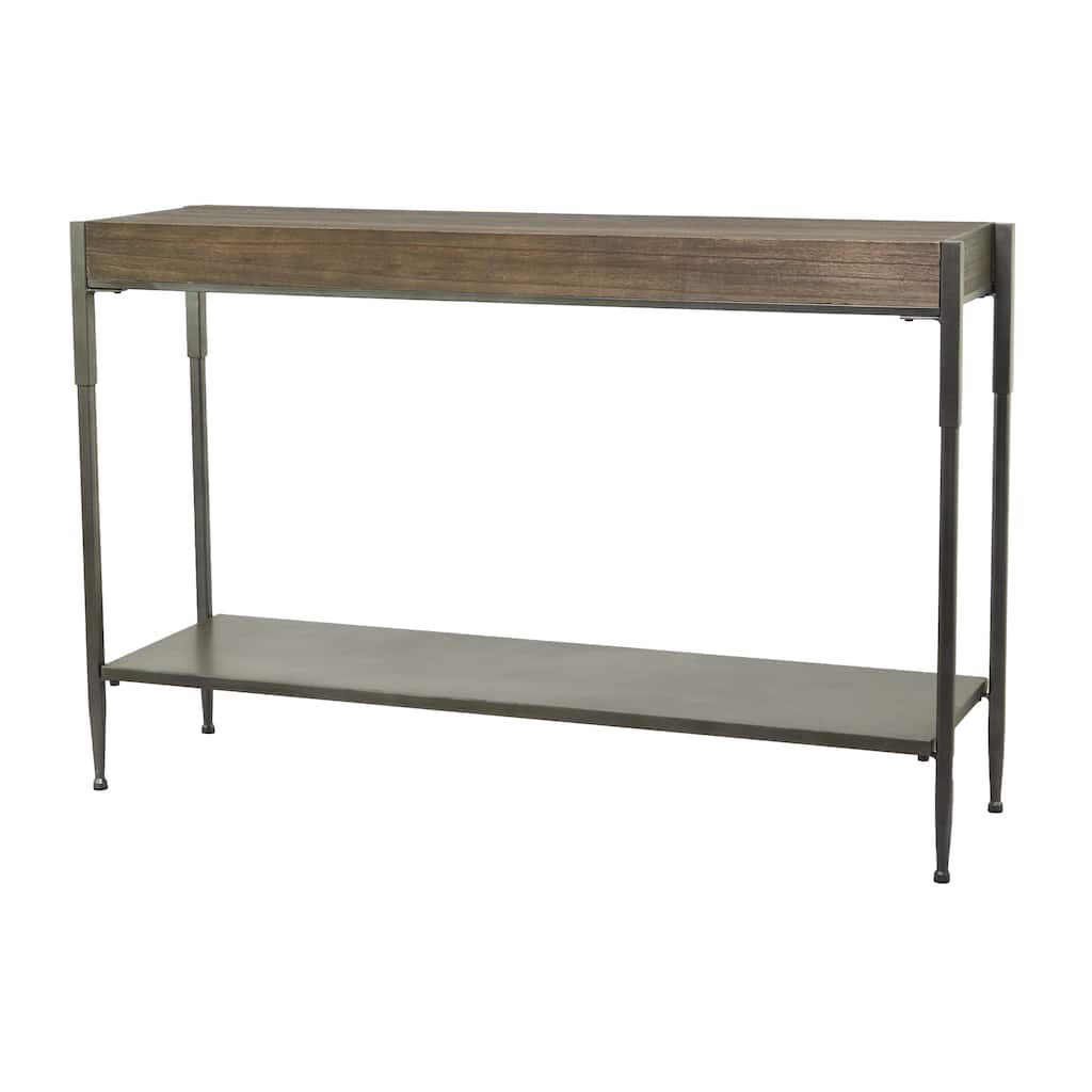Metal 1 Shelf Console Table with Brown Wood Top - Gray - Roche River Decor - 14"W x 49"L x 32"H