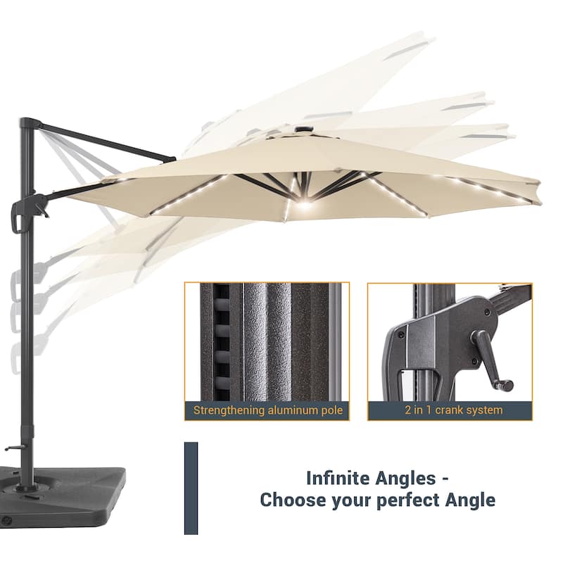 LIVOOSUN 11FT LED Round Patio Cantilever Umbrella With a Base