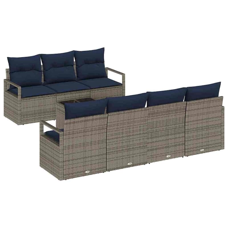 vidaXL 8 Garden Sofa Set with Cushions Black/Brown/Grey Poly Rattan - 90.6 x 24.4 x 27.2