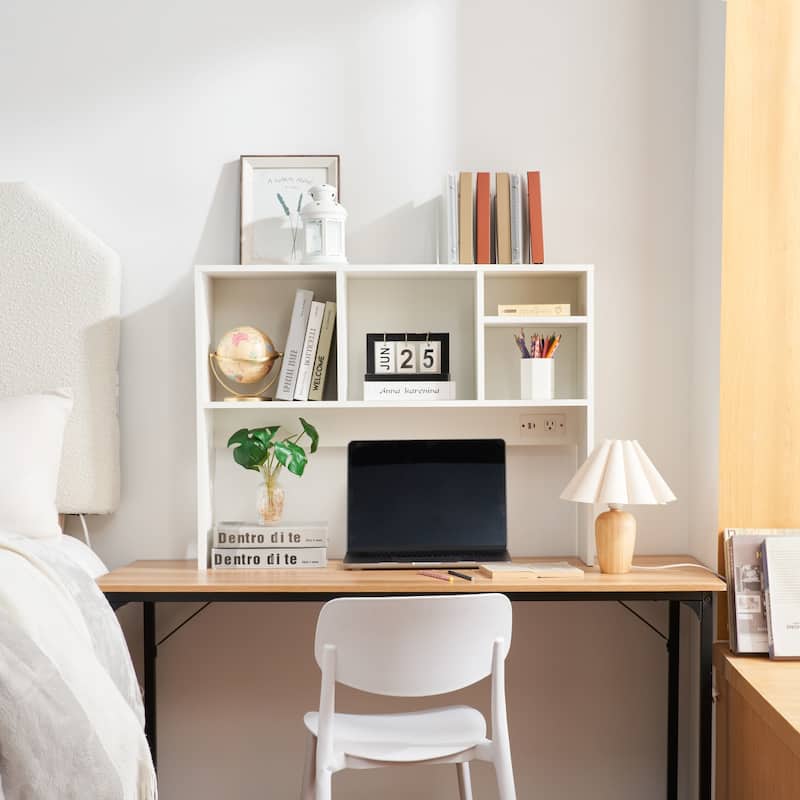 Cube White Wood Desk Bookshelf by DormCo