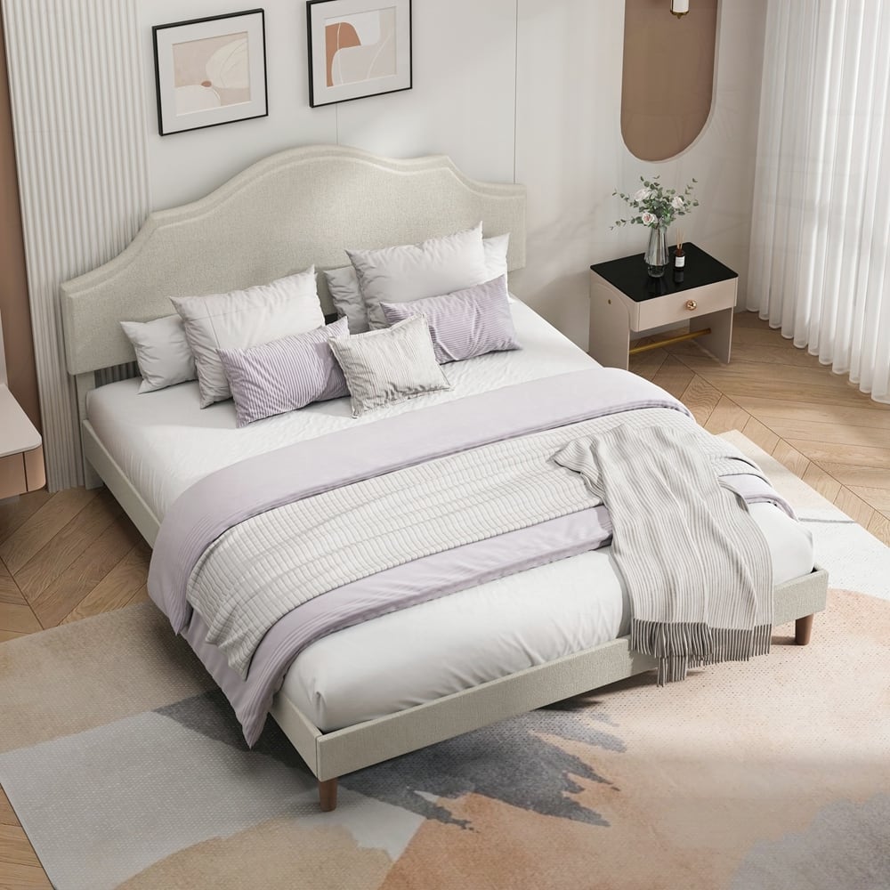 Bed Frame Upholstered Platform Bed with Adjustable Headboard
