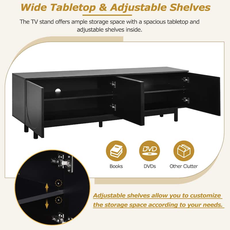 TV Stand for TVs Up to 78'', Entertainment Center with Solid Wood Legs, Practical Media Console with Adjustable Shelves