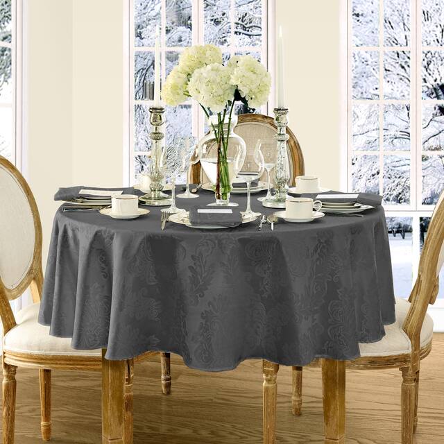 Elrene Barcelona Damask Elegant Fabric Tablecloth - 90" round - gray