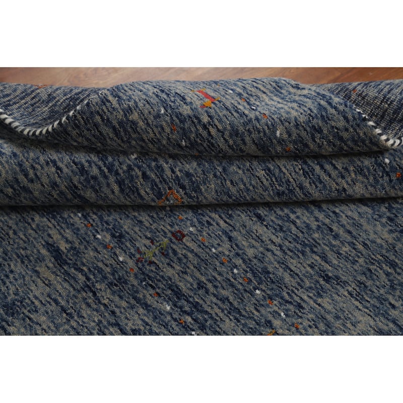 Hand Knotted Oriental 100% Wool Carpet Tribal Stripe Navy Blue & Blues Gabbeh Area Rug - 5' 10'' X 4' 0''