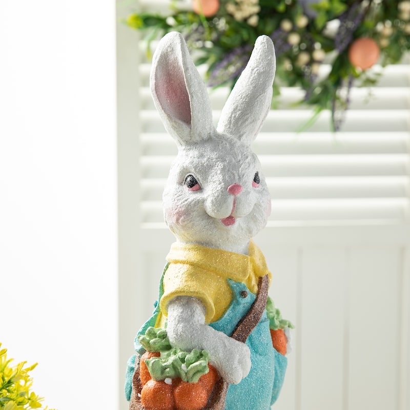 Glitzhome 17.5"H Easter Resin Bunny Girl with Flower Basket Boy with Carrot Table Decor